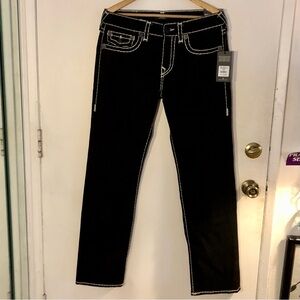True Religion White Topstitch straight leg black pants - NWT - Men 32